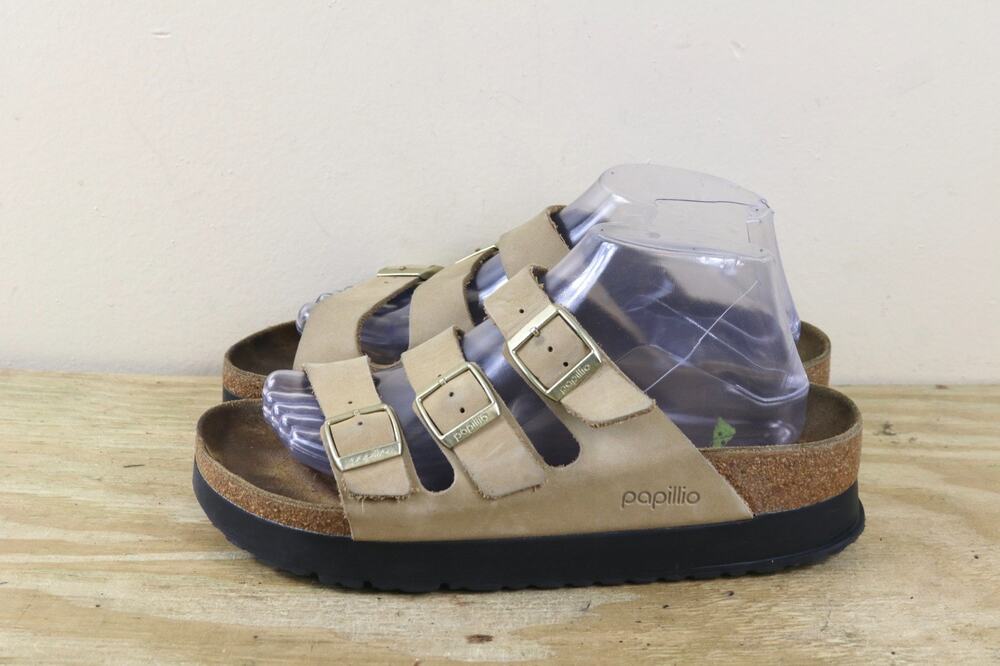Birkenstock Papillio Sandals Womens 9 Tan Nubuck Leather Florida Flex Platform